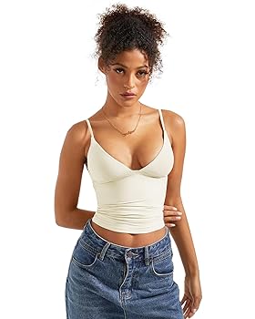 SUUKSESS Women Sexy Deep V Neck Sleeveless Fitted Basic Tops